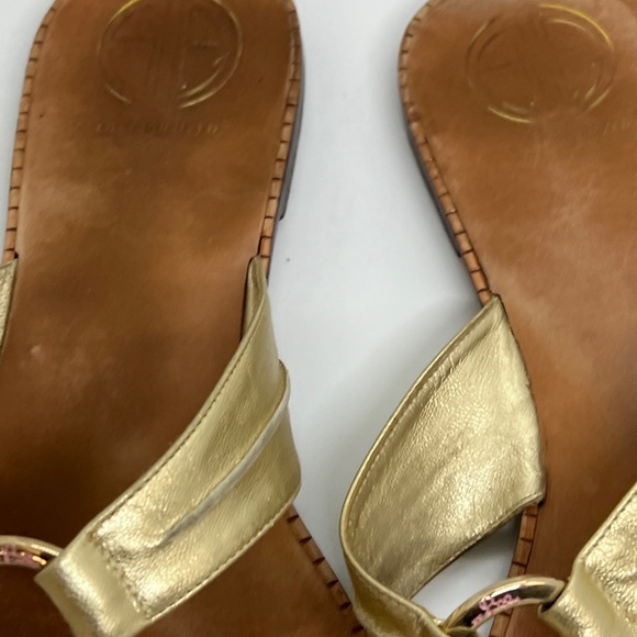 Lilly Pulitzer Via Palm Beach Leather Sandals Gold with Gold Ring 10 M - Picture 3 of 9